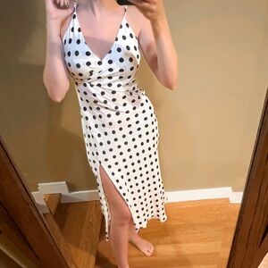 Urban Outfitters White polka dot midi slip dress